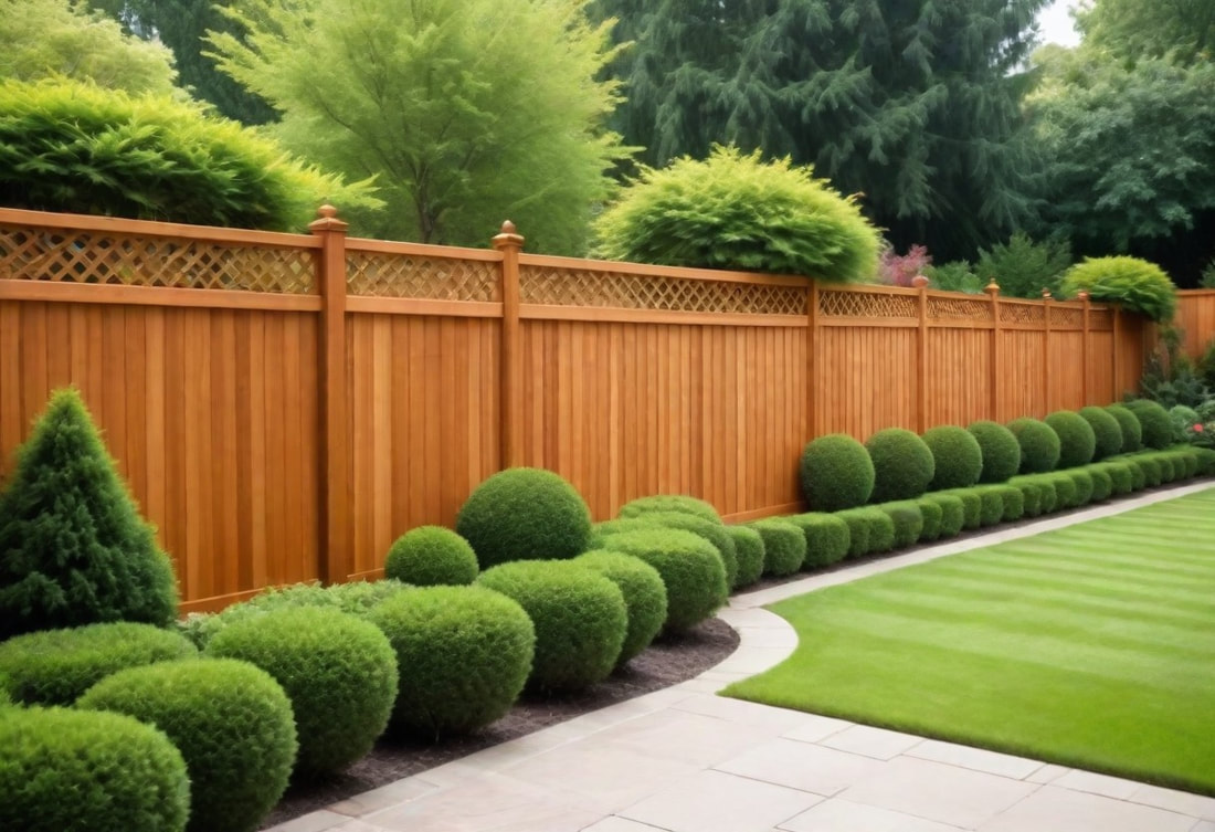 Wooden privacy boundary fence for garden.
